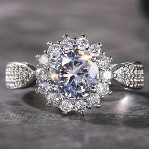 💥925 SILVER MOISSANITE SUN FLOWER WEDDING/ENGAGEMENT RING WOMEN, K754 - Picture 1 of 8